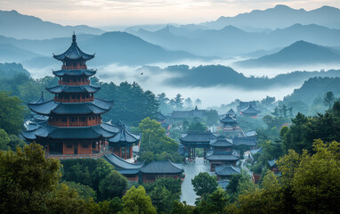 Traditional Chinese style of minimalist landscape painting art background