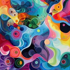 Fototapeta premium An abstract artwork showcases a vibrant interplay of colors with swirling forms and dynamic circles