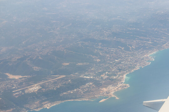 Aerial view of a coast of Lebanon with Hamat airbase and Batroun town