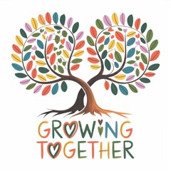 Obraz premium Colorful Heart-Shaped Trees with Vibrant Leaves and Growing Together Text