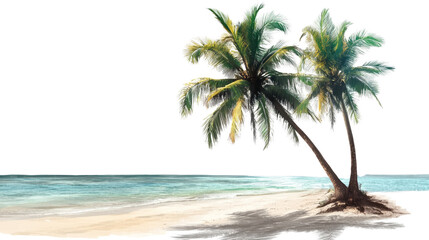 A solitary palm tree on a white background, perfect for a tropical beach vibe © Varunee