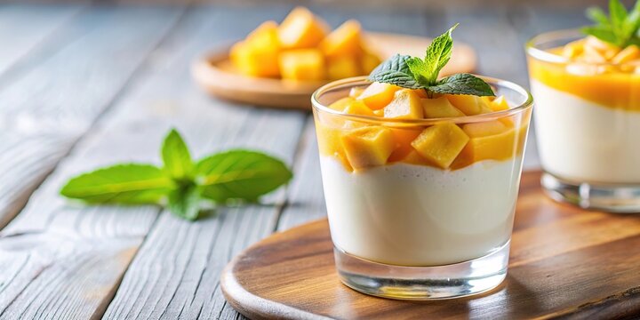 Refreshing mango coconut dessert in glass