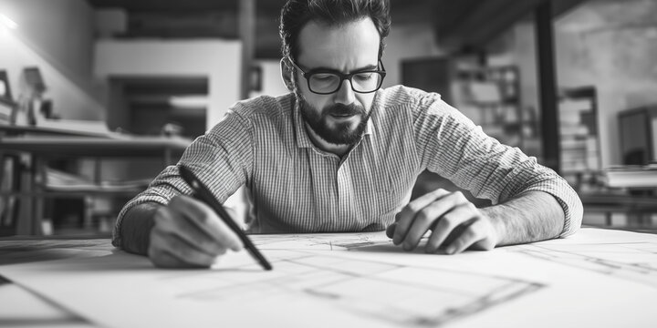 black and white photo of an architect