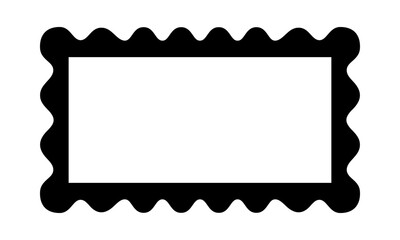 Rectangle frame with wavy edges. Rectangular shape with scallop borders. Mirror, picture or photo vignette, empty text box or banner, tag or label. Vector graphic illustration.