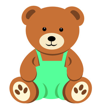 Teddy bear in overalls sitting