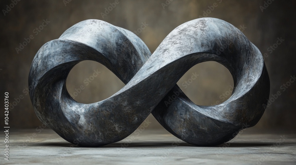 Aufkleber an intricately designed infinity sculpture sits elegantly against a textured wall, illuminated by so