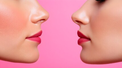 Obraz premium Before-and-after facelift results, focusing on smoother skin texture and lifted facial features, split-screen, Digital Rendering, Natural Lighting