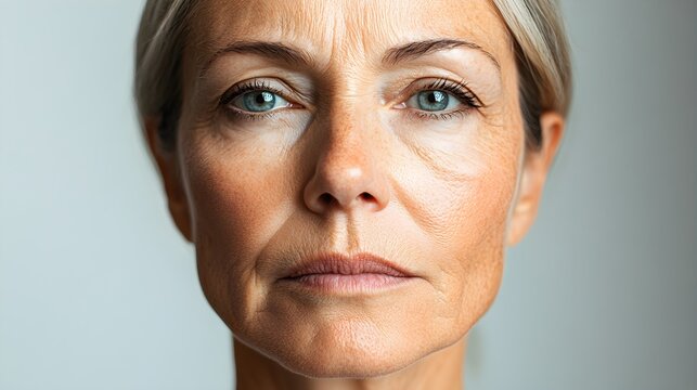 Detailed comparison of a patient's face, highlighting sagging skin, jowls, and wrinkles pre-facelift, contrasted with tightened, youthful skin post-surgery