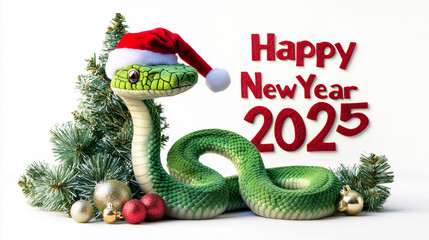 Snake with a christmas tree. New year 2025