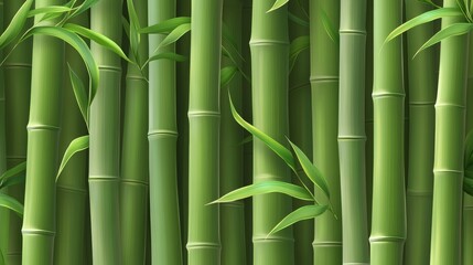 Obraz premium A dense arrangement of green bamboo stalks, showcasing the natural texture and vibrant hues of bamboo in a serene setting.