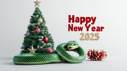 Christmas tree and snake. Happy new year 2025