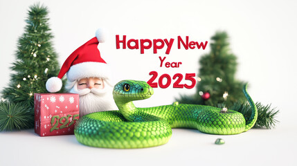 Christmas tree and Santa Claus, Green snake with Santa Claus hat