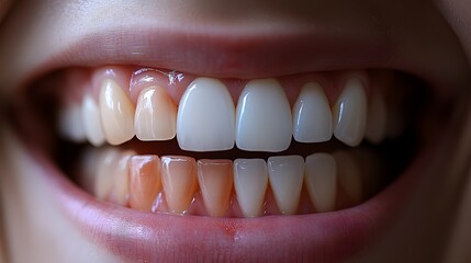 Fototapeta premium Blog post showcasing the effectiveness of teeth whitening, with before-and-after photos highlighting the dramatic change from stained teeth to a bright, white smile