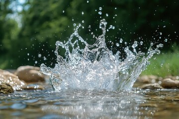 Water Splashing in a Stream with Green Background