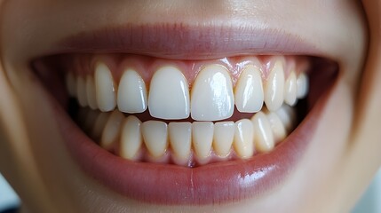 Obraz premium Before-and-after testimonial of a teeth whitening journey, focusing on the transformation from stained, yellowish teeth to a beautifully white, fresh smile