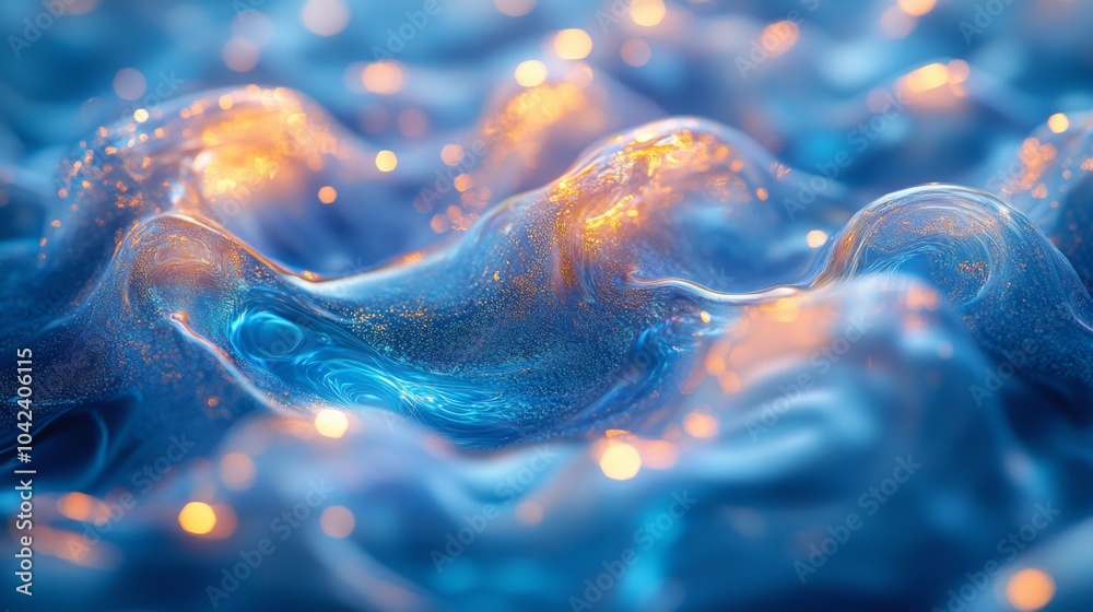 Poster Rippling waves shimmer with warm light, creating a tranquil atmosphere. The intricate patterns and textures evoke a sense of calm and beauty in the early evening sky.
