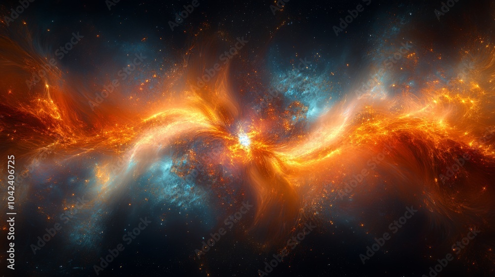 Poster the image captures a dynamic cosmic landscape filled with brilliant colors, swirling gas and dust, a