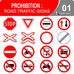 Editable vectors - Prohibition: Road Traffic Signs Vector Icons - Adjust stroke weight - Expand to any size - Change to any colour