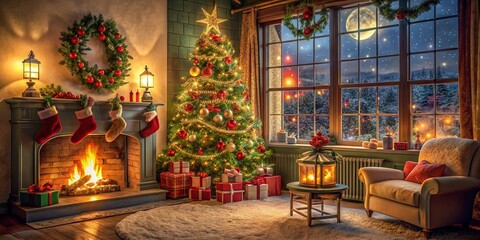 Obraz premium 1960s Christmas Nostalgia: Vintage Holiday Cheer in Festive Settings