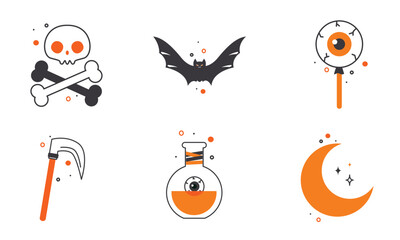 Halloween witch items like hat, broom, potion, Vector