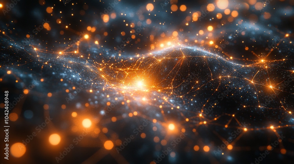 Aufkleber the artwork depicts a mesmerizing cosmic landscape filled with glowing orange particles and intricat