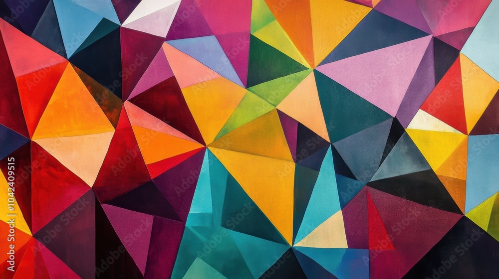 Fototapete Colorful triangular patterns create a striking geometric abstraction, showcasing a dynamic interplay of hues and shapes. Generative AI