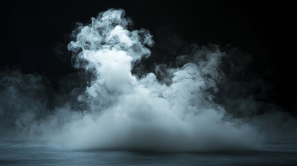 Dramatic white smoke cloud swirling in a dark atmosphere