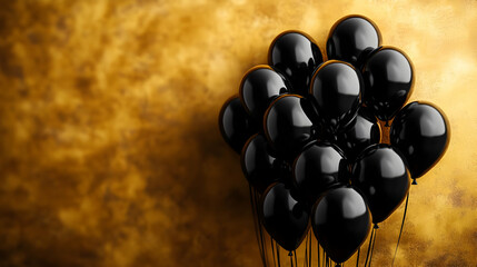 Black Balloons on Gold Background - Minimalist Photography