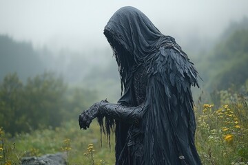 Fototapeta premium A Hooded Figure in a Foggy Forest