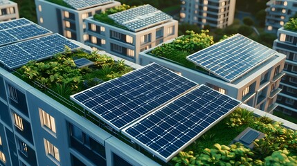 Fototapeta premium Green Roof Solar Panels Cityscape