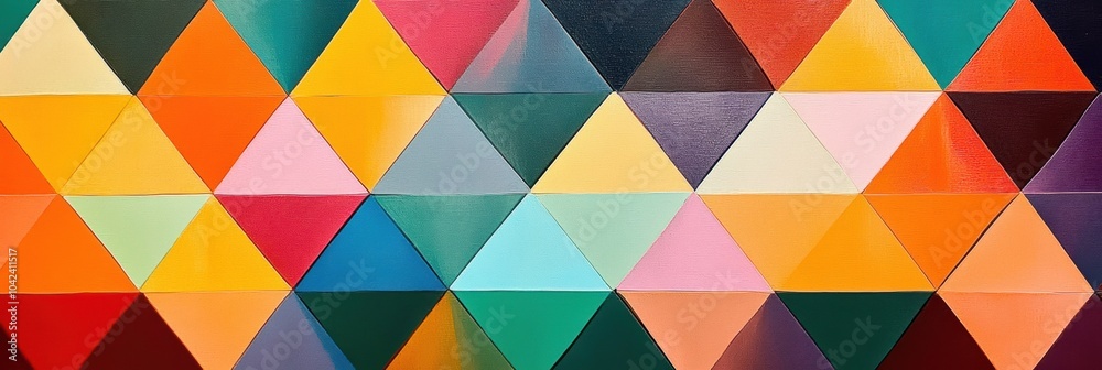 Poster Intricate triangular patterns create a vivid tapestry of colors, showcasing geometric abstraction in a striking visual arrangement. Generative AI