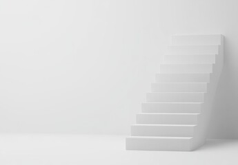 A minimalistic white staircase against a blank wall, symbolizing ascent or progression.