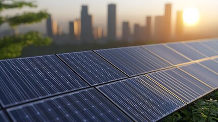 Obraz premium Solar Panels Cityscape Sunset