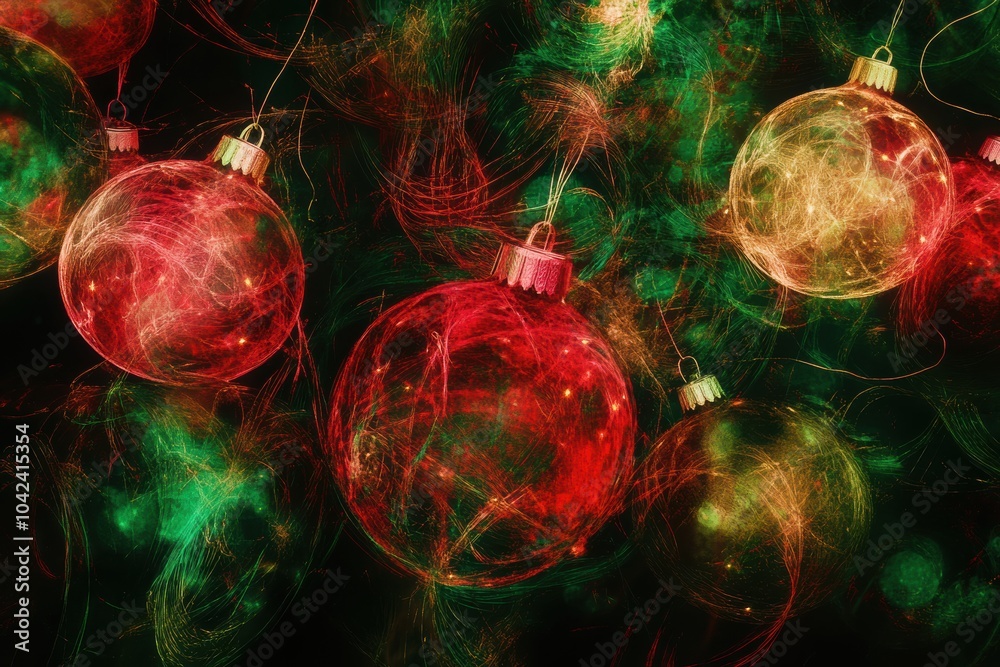 Aufkleber vibrant red and green abstract christmas ornaments intertwine with sparkling lights, creating a fest