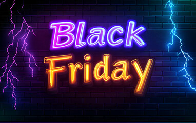 Black Friday text background with neon purple lights design Black Friday Text with lighting effect