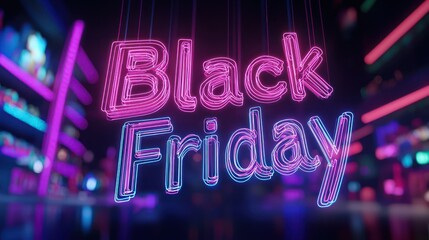 Holographic "Black Friday" text with a glowing outline on a transparent background
