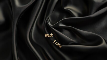 Luxury gold "Black Friday" text floating on top black satin fabric