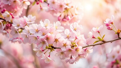 Depth of field cherry blossom with light color background, naturally beautiful