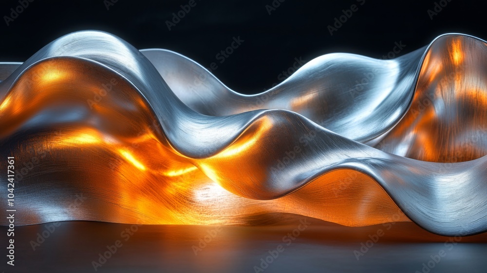 Fototapete a captivating metallic sculpture features smooth, flowing curves illuminated by warm orange lighting