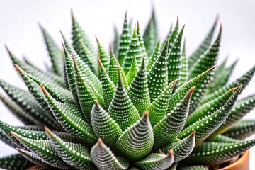 Fototapeta premium Depth of field closeup of Haworthia attenuata houseplant leaves in white