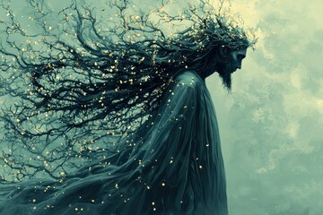 Obraz premium A Man Transformed into a Tree With Golden Leaves