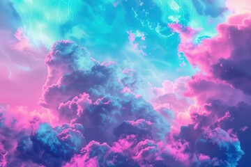 Fototapeta premium Dramatic Pink and Blue Clouds with Lightning Bolts