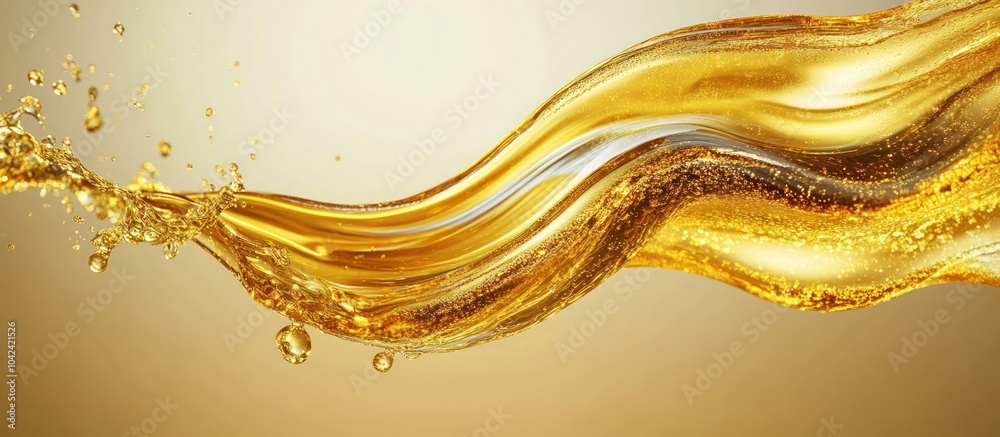 Canvas Prints Golden liquid splash flowing in a wave pattern with air bubbles.