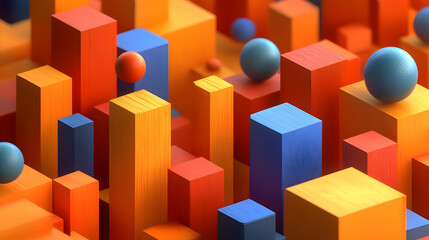 Obraz premium Colorful geometric shapes create a vibrant abstract landscape.