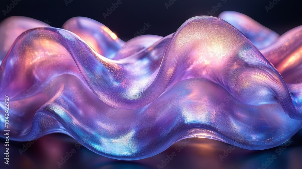 Poster a wave-shaped art piece in vibrant colors appears to glow softly against a dark background, creating