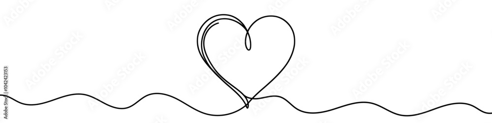 Wall mural continuous line drawing creating a heart shape on white background