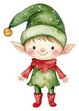 PNG Christmas elf watercolor illustration children's.