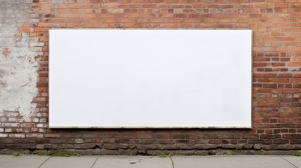 Blank empty white billboard on a red brick wall