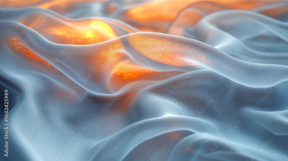 Poster Delicate fabric undulates softly, revealing translucent layers with warm glowing accents. The interplay of light and texture creates a dynamic visual experience.