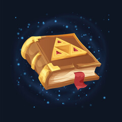 Magic book of spells. Isometric book of magic spells and witchcraft for computer game. Mystery or Fairy tale icon in cartoon style. isolated vector illustration. GUI element. fantasy manuscript